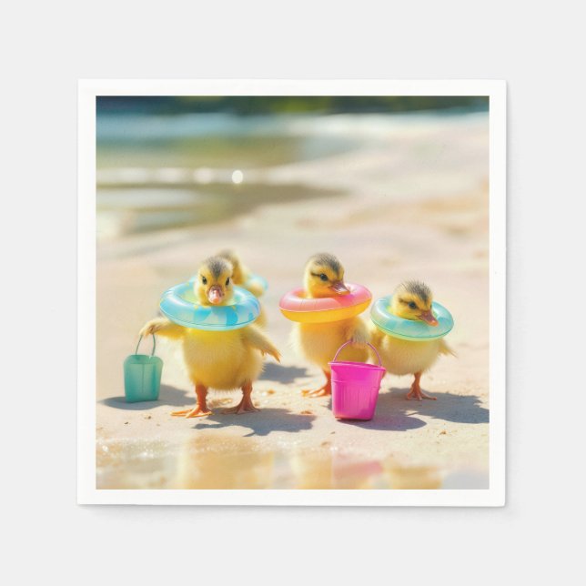 Ducklings mit Strandspielzeug Serviette (Vorderseite)
