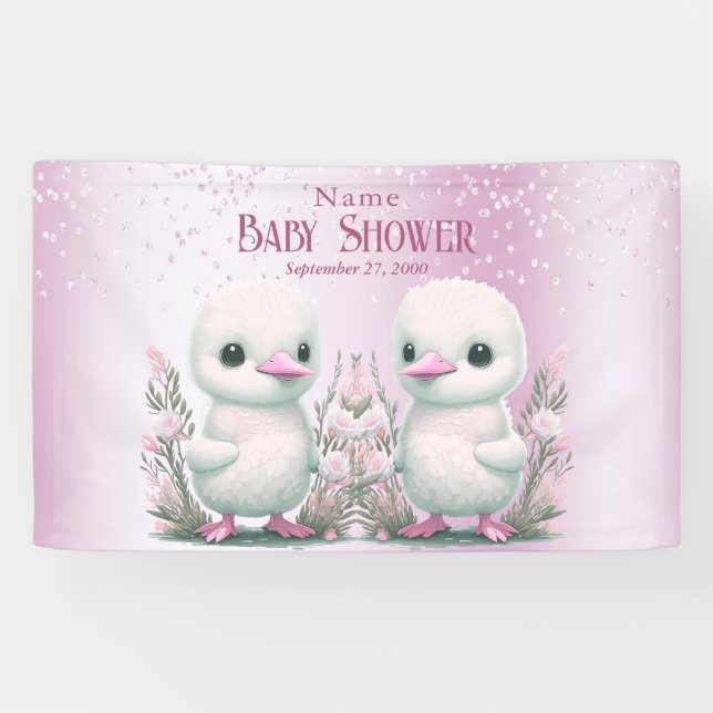 Ducks Ducks Pink Floral Baby Dusche Willkommen Banner (Horizontal)