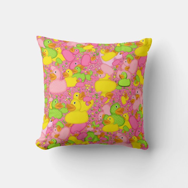 Ducks-n-Dots-Style-2-Drk Pink-Sq-DREHPILLOW Kissen (Vorderseite)
