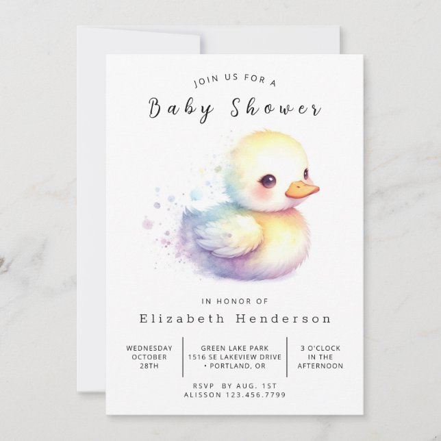 Ducksäckchen-Dusche mit Aquarell Einladung (Vorderseite)