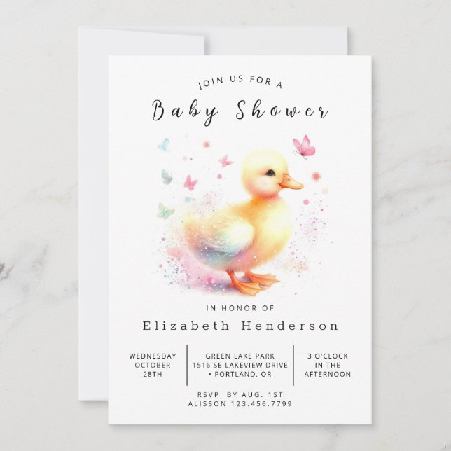 Ducksäckchen-Dusche mit Aquarell Einladung (Vorderseite)