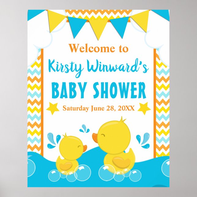 Ducky Polka Dot Babydusche aus Gelb & Blau Poster (Vorne)
