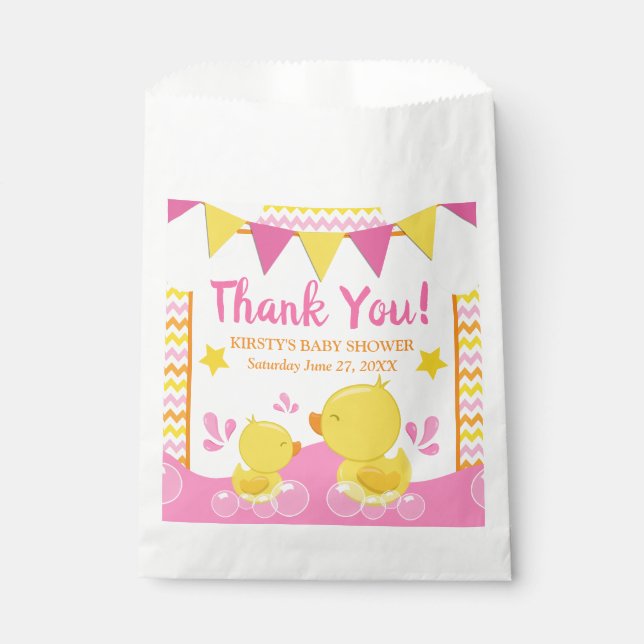Ducky Polka Dot Babydusche aus Gelb und Rosa Gummi Geschenktütchen (Vorderseite)
