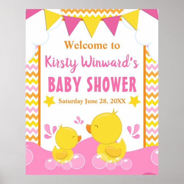Ducky Polka Dot Babydusche aus Gelb und Rosa Gummi Poster (Vorne)