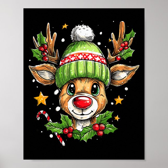 Dude Reindeer Christmas Lights Cozy Reindeer Boy X Poster (Vorne)