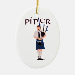 Dudelsackpfeifer - Blauer Kilt Keramik Ornament