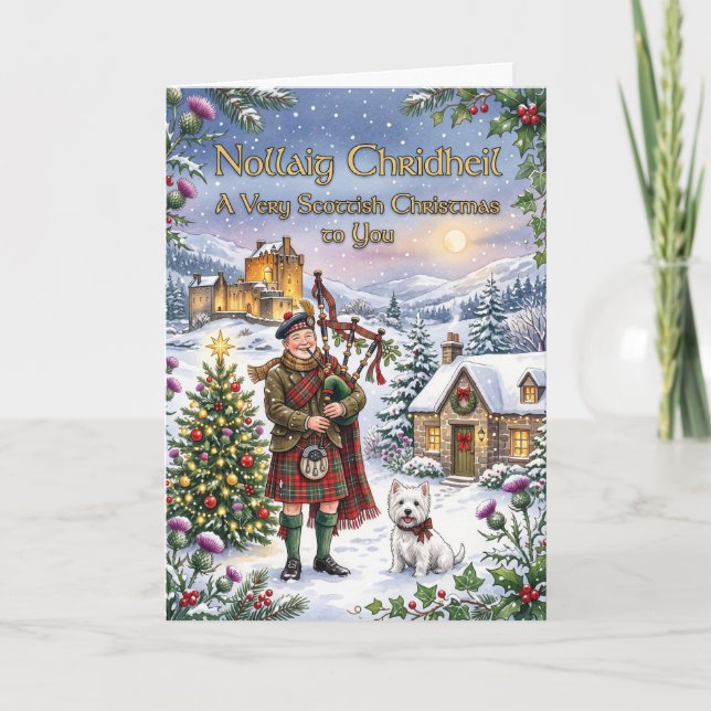 Dudelsackpfeifer Highland-Weihnachtskarte Karte (Vorderseite)