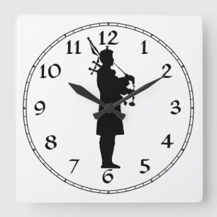 Dudelsackpfeifer-Silhouette Quadratische Wanduhr