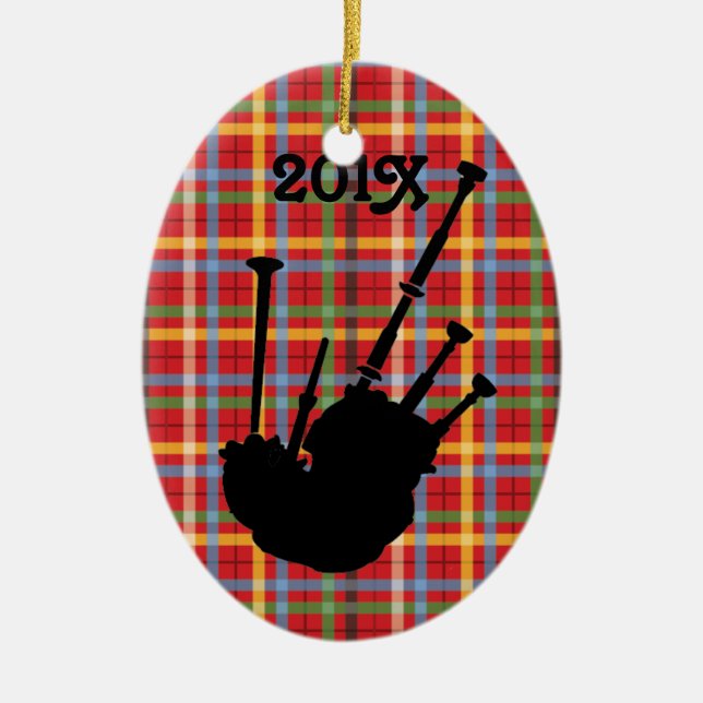 Dudelsackspielerpersonalisierter Bagpipe-karierte Keramik Ornament (Vorne)