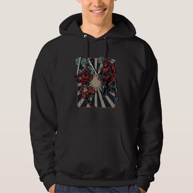 Dueling Samurai Retro Vintage Japanese ArtArtwork Hoodie (Vorderseite)