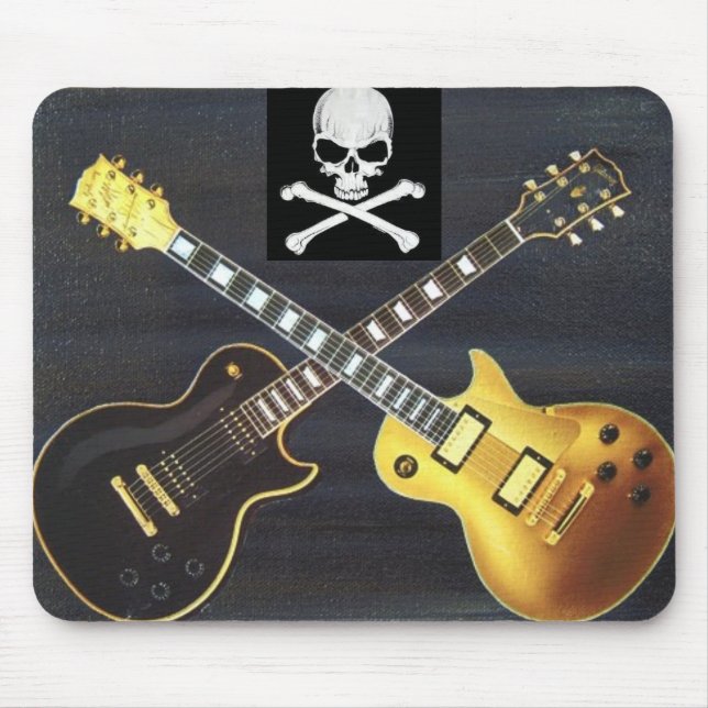 Duellgitarren Schädel u. gekreuzte Knochen Mousepad (Vorne)