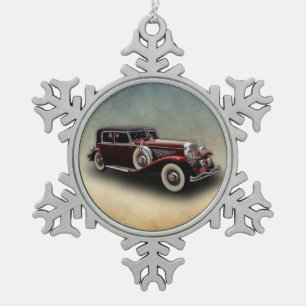 Duesenberg (Duesy) Modell J Oldtimer Schneeflocken Zinn-Ornament