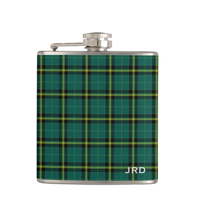 Duffy Tartan Monogram Bright Green Kariert Flachmann (Vorderseite)