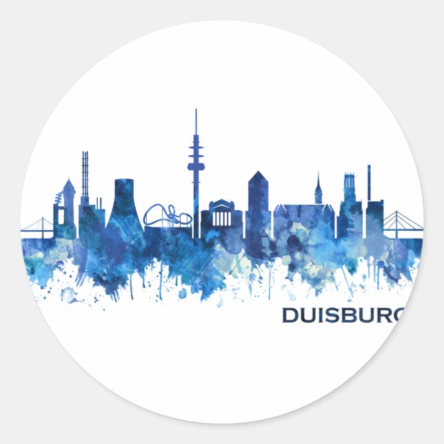 Duisburg Germany Skyline Blue Runder Aufkleber (Vorderseite)