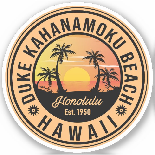 Duke Kahanamoku Beach Hawaii Retro 70er 80er Summe Aufkleber (Vorderseite)