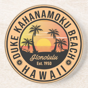 Duke Kahanamoku Beach Hawaii Retro Palm Trees 60er Getränkeuntersetzer