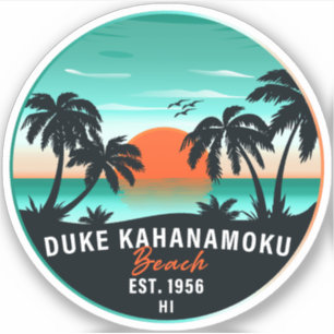 Duke Kahanamoku Beach Hawaii Retro Sunset Souvenir Aufkleber