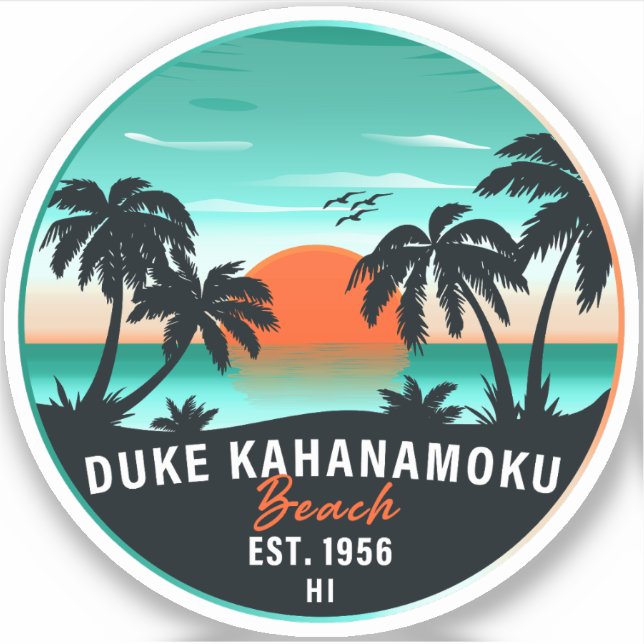 Duke Kahanamoku Beach Hawaii Retro Sunset Souvenir Aufkleber (Vorderseite)