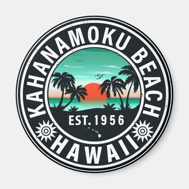 Duke Kahanamoku Beach Hawaii Retro Sunset Souvenir Magnet (Vorne)