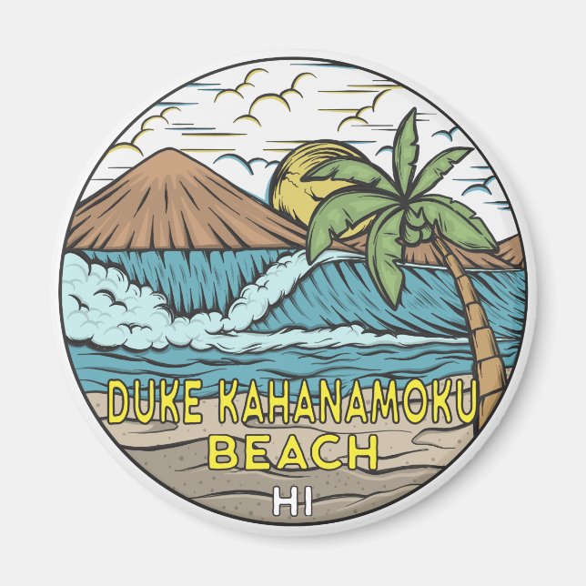 Duke Kahanamoku Beach Hawaii Vintag Magnet (Vorne)