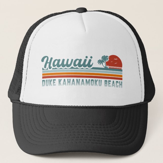 Duke Kahanamoku Beach Hi Retro Palm Trees 80er Truckerkappe (Vorderseite)