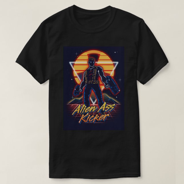 Duke Nukem kickin80er neon Retrowave T-Shirt (Design vorne)