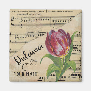 Dulcimer Tulpe Vintage Notenblätter Individualisie Magnet