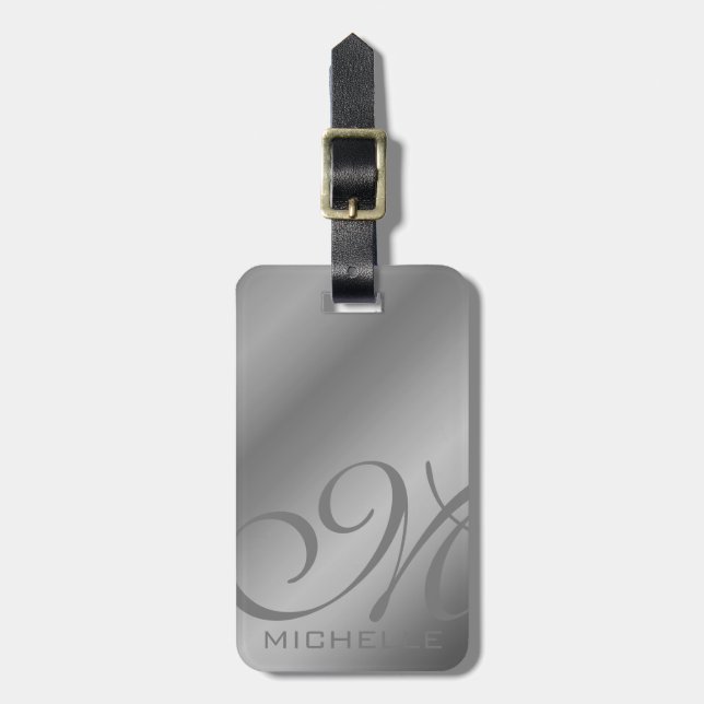 Dull Metallic Script Mit Monogramm Luggage Tag Gepäckanhänger (Vorderseite vertikal)