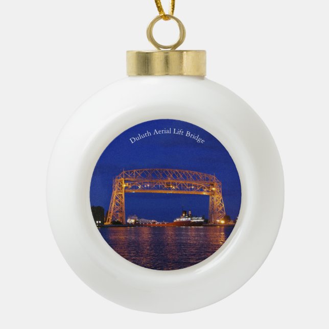 Duluth Air Lift Bridge & John G. Munson Keramik Kugel-Ornament (Vorderseite)