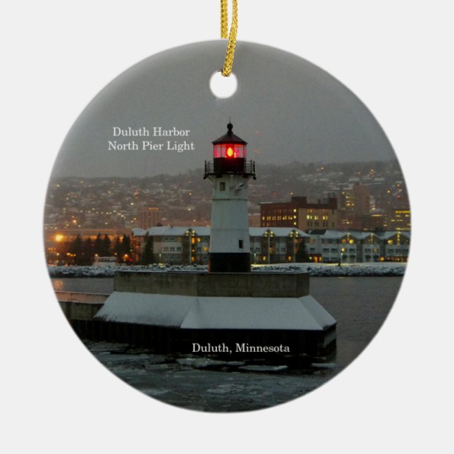Duluth Harbor North Pier Leuchtkreisverzierung Keramik Ornament (Vorne)