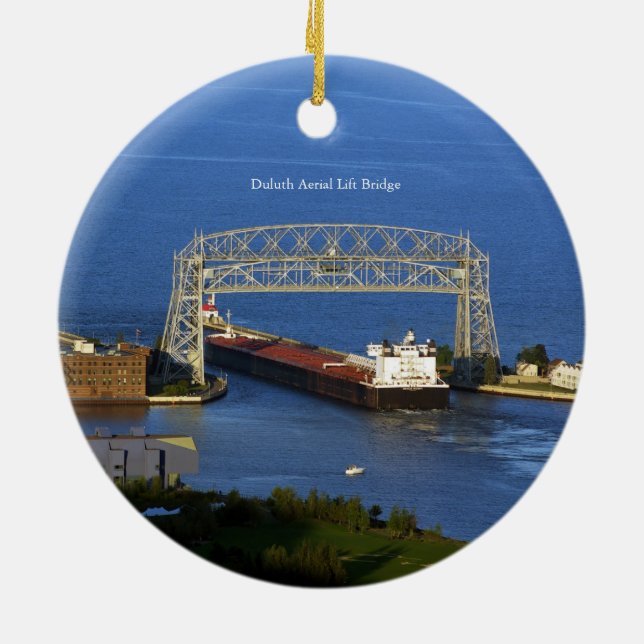 Duluth Luftseilbrücke & Schiff zweiseitig Keramik Ornament (Hinten)