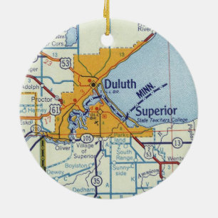 Duluth MN Vintag Map Keramik Ornament