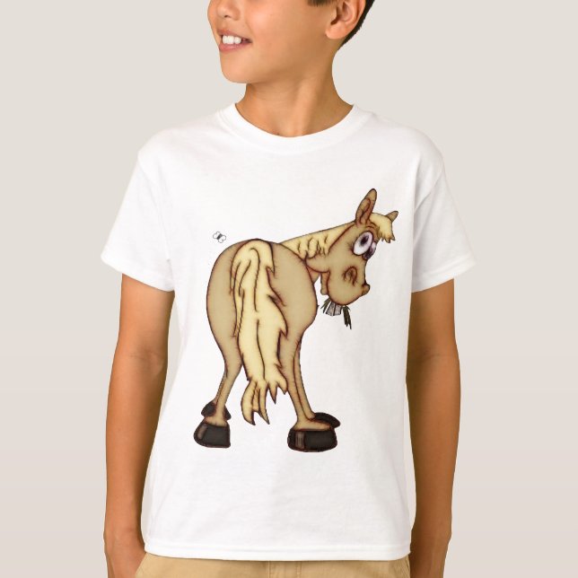 Dumb Pferd mit Fly Cartoon T-Shirt (Vorderseite)