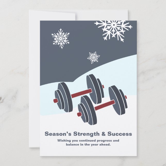 Dumbbell Season's Strength & Success Grey White Mitteilungskarte (Vorderseite)