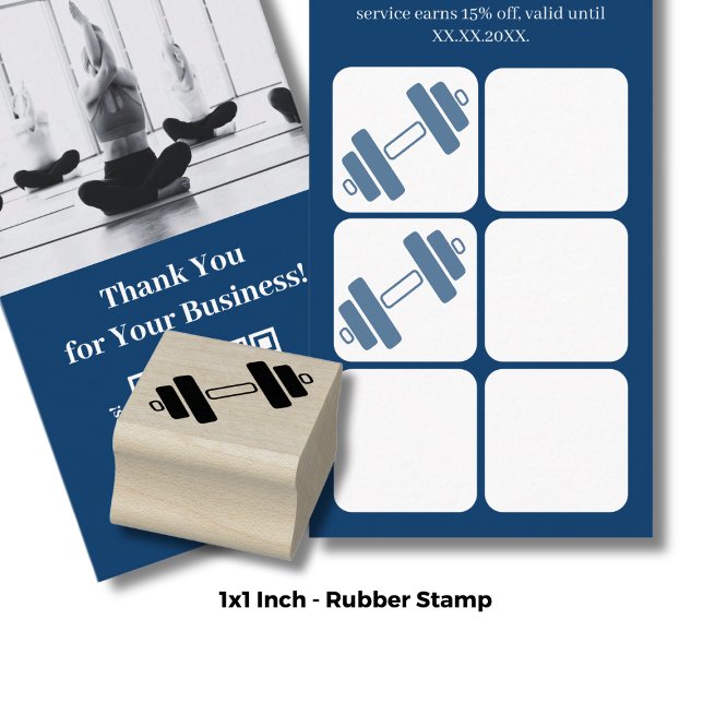Dumbell Icon - 1" Platz - Fitness Loyalität Gummistempel (Dumbbell Icon – 1" Square - Fitness Loyalty Rubber Stamp)
