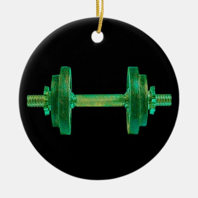 Dumbell Retro Bodybuilder Gym Fitness oder Trainer Keramik Ornament (Vorne)