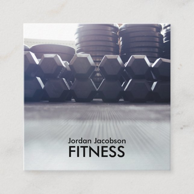 Dumbells Fitness Business Cards Quadratische Visitenkarte (Vorderseite)