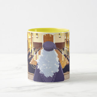 Dumbledore spricht in der Großen Halle der Hogwart Tasse