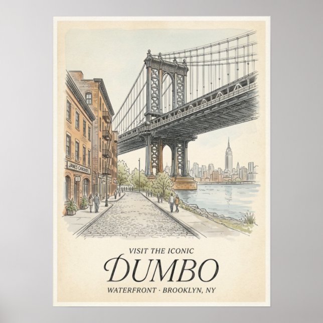 Dumbo Waterfront Skizze Brooklyn Poster (Vorne)