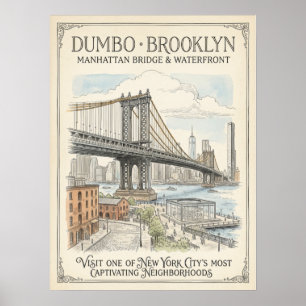 Dumbo Waterfront Skizze Brooklyn Poster