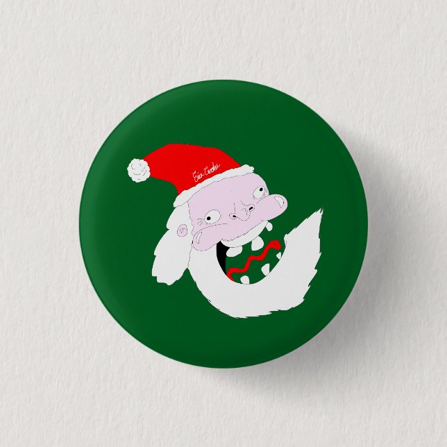 Dummer alberner Weihnachtsmann-Cartoon-Gesicht Button (Vorderseite)