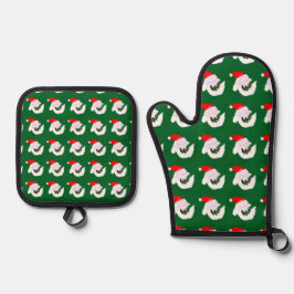 Dummer alberner Weihnachtsmann-Cartoon-Gesicht Ofenhandschuh & Topflappen-Set