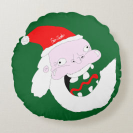 Dummer alberner Weihnachtsmann-Cartoon-Gesicht Rundes Kissen