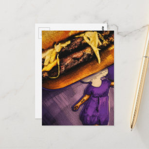 Dummer Cheeseburger Lila Pilz Dame Collage Postkarte