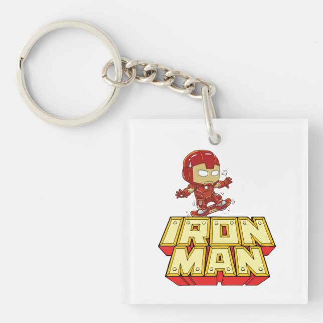 Dummer Chibi-Iron-Man beim Skateboardfahren  Schlüsselanhänger (Vorderseite)