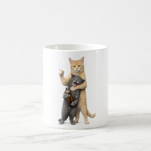 Dummer cooler lustiger Katzen-Meme — rauchende Kat Kaffeetasse