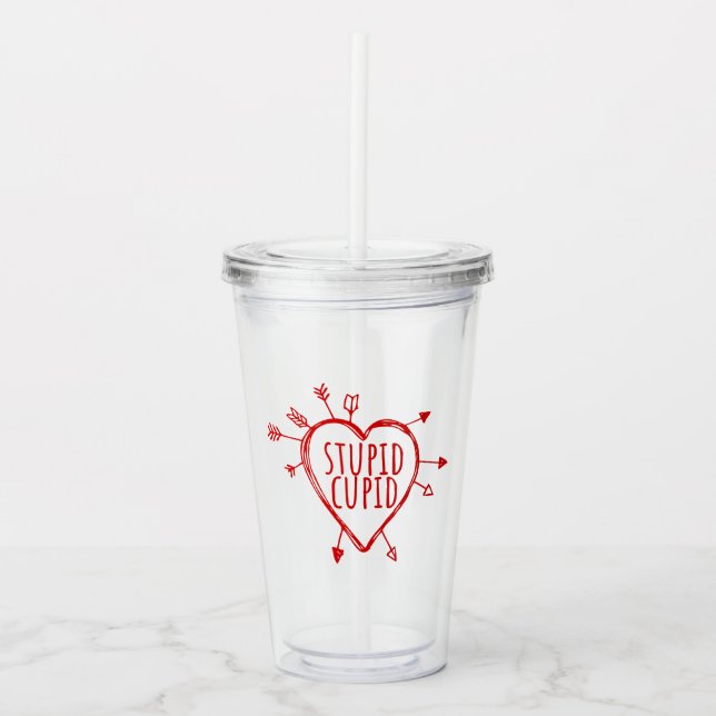 Dummer Cupid Herz Mit Pfeilen Lustig Sarkastisch Acryltrinkbecher (Vorderseite)