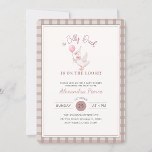 Dummer Ente Rosa Schleife Gingham Babyparty Einladung