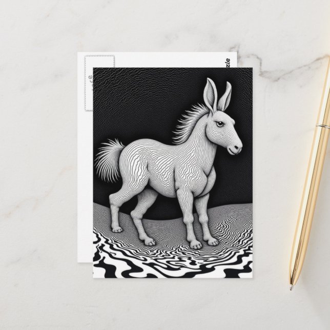 Dummer Fantasy-Hase-Pferd-Mischling Schwarz-Weiß Postkarte (Vorderseite/Rückseite Beispiel)