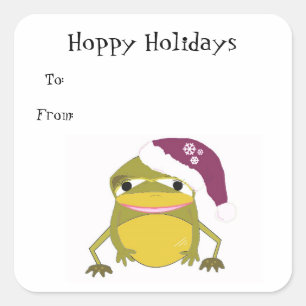 Dummer Frosch mit Weihnachtsmannmütze Quadratischer Aufkleber